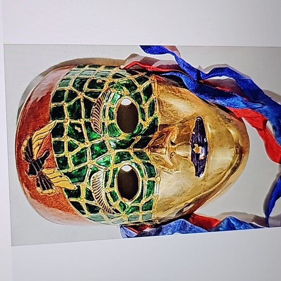 Solid Brass Masks Hand Painted Mardi Gras Vintage Lot of 3 Wall Art - Picture 4 of 8